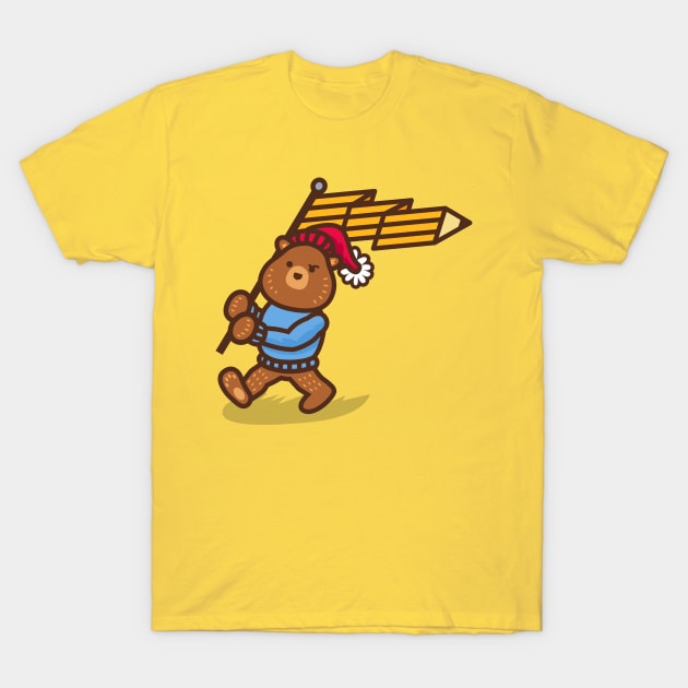 Pencil Bear with Flag T-Shirt by DangerHuskie